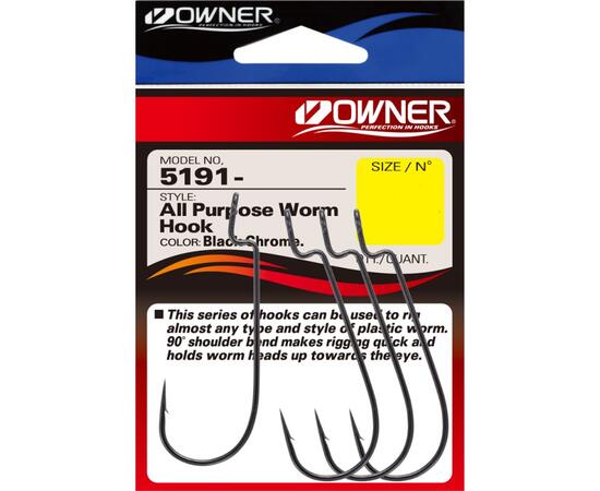 Крючок OWNER All Purpose Worm Hook BC №2/0 5шт, Размер: №2/0, Количество: 5, фото 