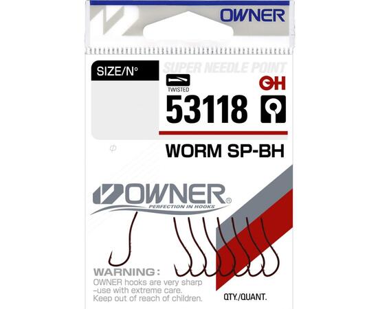 Крючок OWNER Worm SP-BH bloody red №8 7шт, Цвет: Red, Размер: №8, Количество: 7, фото 