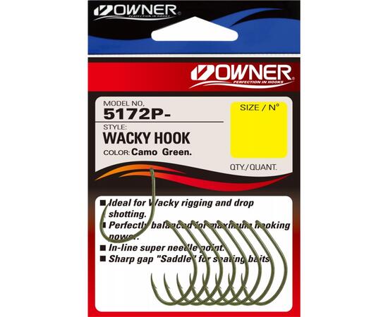 Крючок OWNER Wacky Hook green №6 9шт, Размер: №6, Количество: 9, фото 