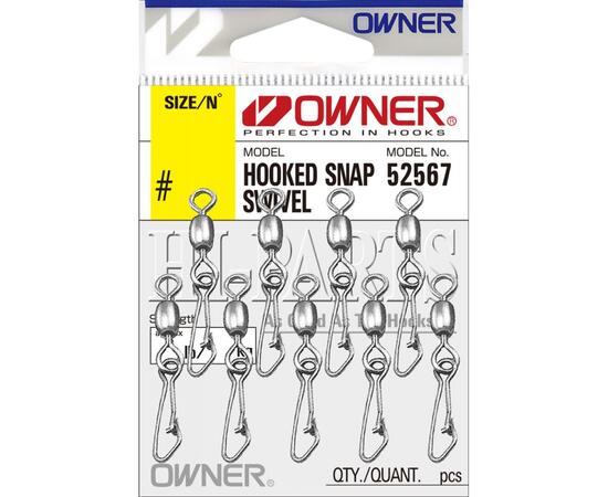 Застежка с вертлюгом OWNER Hooked Snap Swivel №18 9шт, Номер: №18, фото 