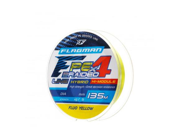 Шнур FLAGMAN PE Hybrid F4 135m FluoYellow 0.16mm. 9.1кг/20lb, Цвет: FluoYellow, Диаметр лески: 0.16 мм, Размотка: 135 м, фото 