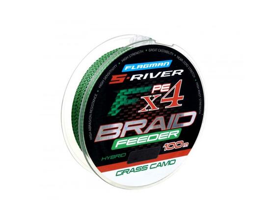 Шнур FLAGMAN S-River Braid PE Hybrid F4 Feeder 100м Grass Camo 0.18мм 11.6кг, Цвет: Grass Camo, Диаметр лески: 0.18 мм, Размотка: 100 м, фото 