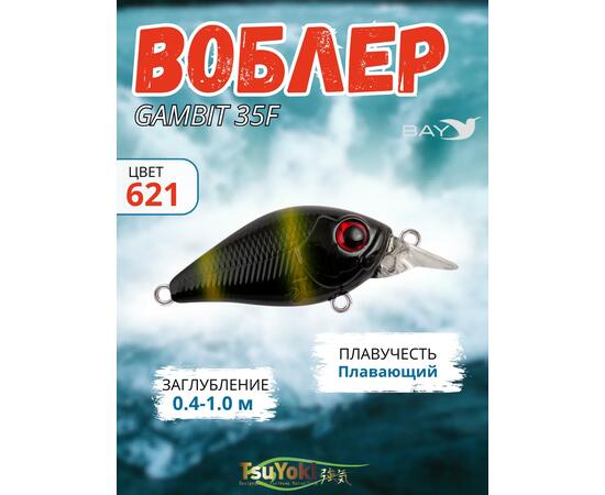 Воблер TsuYoki GAMBIT 35F 621, Цвет: 621, Вес воблера (г): 10, Длина воблера (мм): 35, фото 