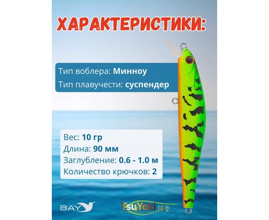 Воблер TsuYoki RIVAL SR 90SP K020, Цвет: K020, Вес воблера (г): 10, Длина воблера (мм): 90, Тип воблера: Минноу, Тип плавучести воблера: суспендер, Штрихкод: 4627166010153, Количество крючков: 2, фото , изображение 2