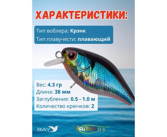 Воблер TsuYoki CHEF 38F 014R, Цвет: 014R, Вес воблера (г): 4,3, Длина воблера (мм): 38, Тип воблера: Крэнк, Тип плавучести воблера: плавающий, Штрихкод: 462713994, Количество крючков: 2, фото , изображение 2