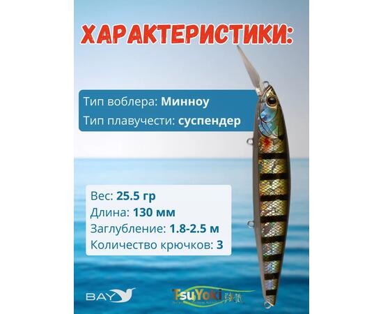 Воблер TsuYoki DRAGA MR 130SP 123, Цвет: 123, Вес воблера (г): 25,5, Длина воблера (мм): 130, Тип воблера: Минноу, Тип плавучести воблера: суспендер, Штрихкод: 4627152671535, Количество крючков: 3, фото , изображение 2