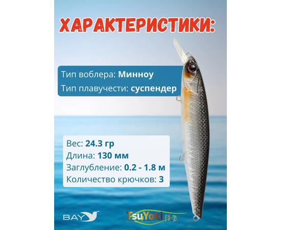 Воблер TsuYoki DRAGA 130SP 264N, Цвет: 264N, Вес воблера (г): 24,3, Длина воблера (мм): 130, Тип воблера: Минноу, Тип плавучести воблера: суспендер, Штрихкод: 4627138877159, Количество крючков: 3, фото , изображение 2
