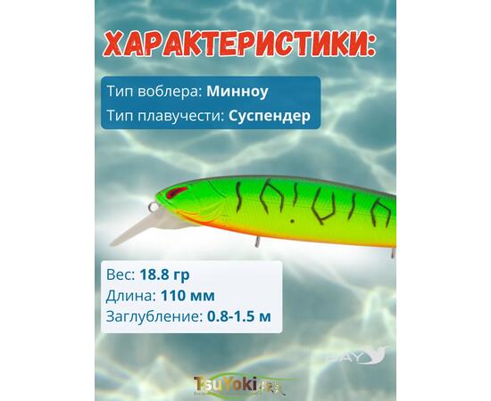 Воблер TsuYoki DIPLOMAT SR 110 SP 050Z, Цвет: 050Z, Вес воблера (г): 19, Длина воблера (мм): 110, фото , изображение 2