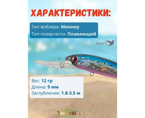 Воблер TsuYoki JASS 90F 806, Цвет: 806, Вес воблера (г): 12, Длина воблера (мм): 90, Тип воблера: Минноу, Тип плавучести воблера: плавающий, Штрихкод: 4627166013017, Количество крючков: 2, фото , изображение 2