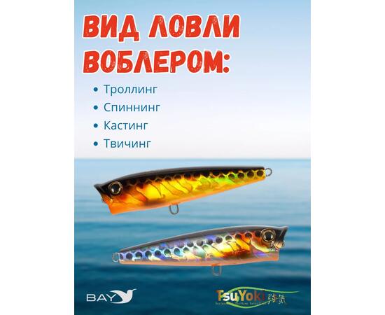 Воблер TsuYoki GORN 65F 264W, Цвет: 264W, Вес воблера (г): 7, Длина воблера (мм): 65, Тип воблера: Поппер, Тип плавучести воблера: плавающий, Штрихкод: 4627139943, Количество крючков: 2, фото , изображение 3