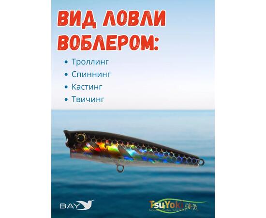 Воблер TsuYoki GORN 65F 264, Цвет: 264, Вес воблера (г): 7, Длина воблера (мм): 65, Тип воблера: Поппер, Тип плавучести воблера: плавающий, Штрихкод: 4627139942818, Количество крючков: 2, фото , изображение 3