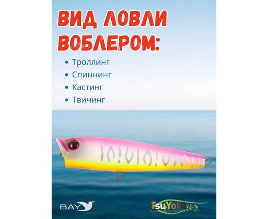 Воблер TsuYoki GORN 65F 040Z, Цвет: 040Z, Вес воблера (г): 7, Длина воблера (мм): 65, Тип воблера: Поппер, Тип плавучести воблера: плавающий, Штрихкод: 4627139942, Количество крючков: 2, фото , изображение 3