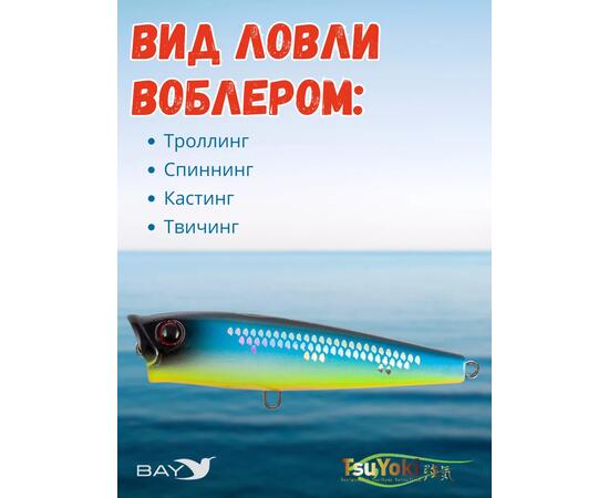 Воблер TsuYoki GORN 65F 805S, Цвет: 805S, Вес воблера (г): 7, Длина воблера (мм): 65, Тип воблера: Поппер, Тип плавучести воблера: плавающий, Штрихкод: 4627139944, Количество крючков: 2, фото , изображение 3