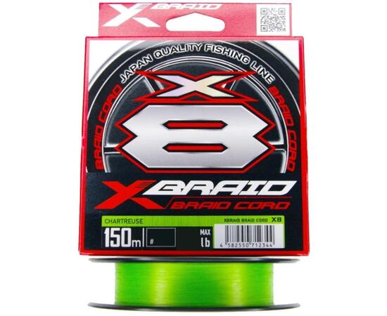 Шнур YGK X-Braid Braid Cord X8 150m Chartreuse #0.6, 0.128мм, 14lb, 6.3кг, Расцветка: ярко-зеленый, Диаметр лески: 0.128 мм, Размотка: 150 м, фото 