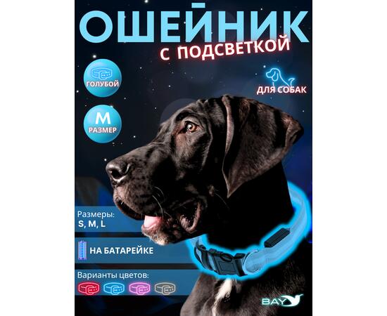 Ошейник с подсветкой для собаки, размер M, синий, фото 
