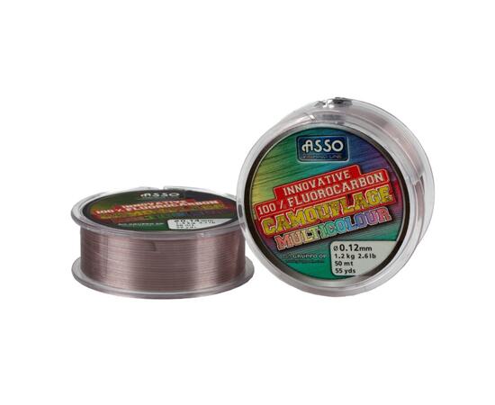 Поводочный материал ASSO CAMOUFLAGE 100% FLUOROCARBON 50м 0,35мм разноцв., Разрывная нагрузка: 8,9 кг, Диаметр лески: 0,35, Размотка: 50 м, фото 