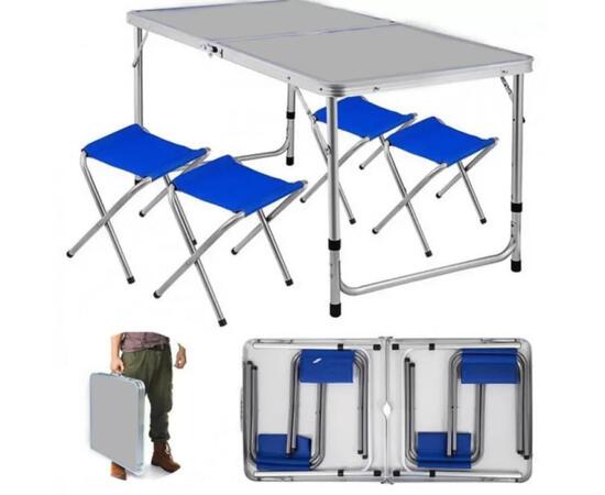 Стол туристический Bison 60*120см (белый) + 4 стула / C-4-60*120-WT, Цвет: белый, Размер: 120х60 см, фото 