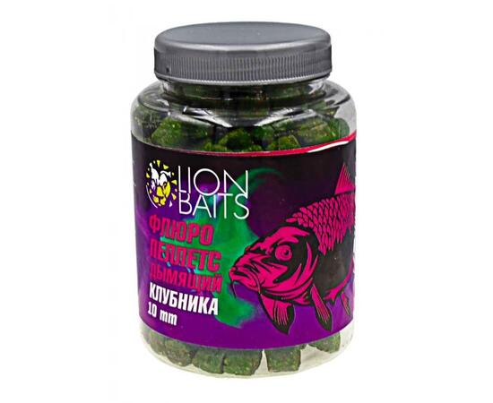 Lion Baits Пеллетс флюро дымящий "Клубника" 10мм - 300гр (банка), Вкус: клубника, фото 