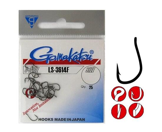 Крючки GAMAKATSU HOOK LS-3614F (BLACK) size 012,RING, 25st, фото 