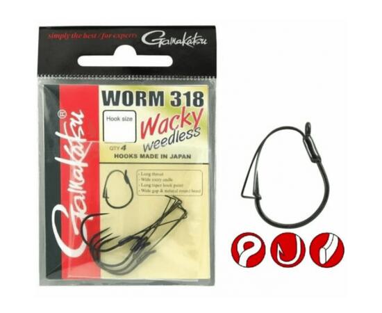 Крючки GAMAKATSU WORM 318 WACKY WEEDLESS #2, фото , изображение 2