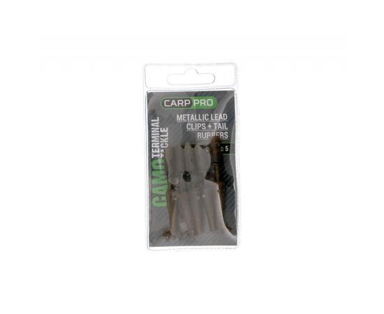 Безопасная клипса c фиксатором CARP PRO Metallic Lead Clips + Tail Rubbers Camo, фото , изображение 2