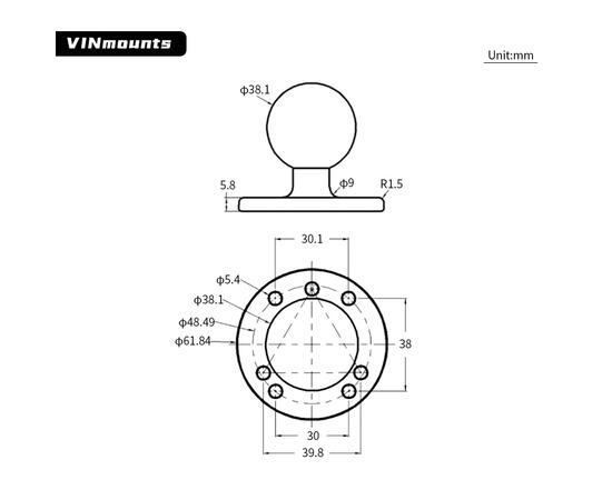 Шар-основание VINmounts VIN-C-003 шар 1,5'', круглое, фото , изображение 4
