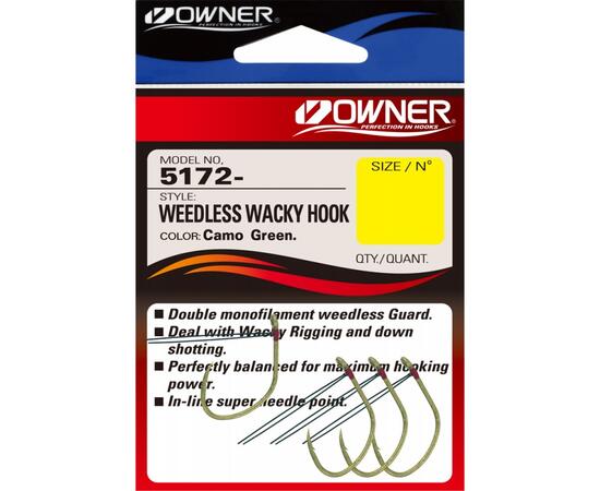 Крючок OWNER Weedless Wacky Hook green №2 4шт, фото 