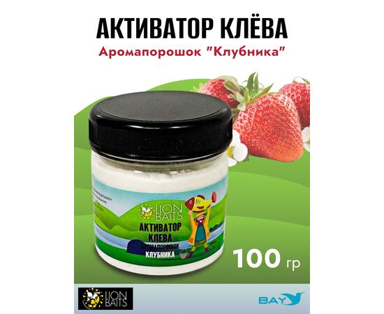 Lion Baits Активатор клева Аромапорошок "Клубника" 100гр, Вкус: клубника, Расцветка: белый, фото 