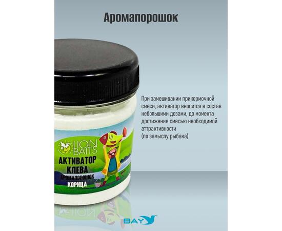 Lion Baits Активатор клева Аромапорошок "Корица" 100гр, Вкус: корица, Расцветка: белый, фото , изображение 4