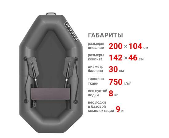 Надувная лодка Фрегат М-1 Оптима (200 см) с гребками Серый, фото , изображение 2