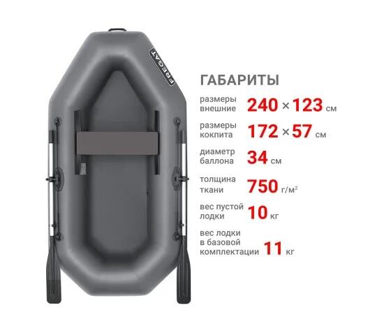 Надувная лодка Фрегат М-11 Оптима  (240 см) Серый, фото , изображение 2
