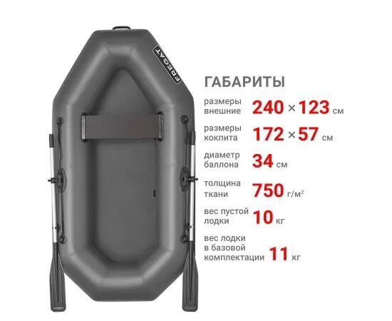 Надувная лодка Фрегат М-11 Оптима Лайт (240 см) Серый, фото , изображение 2