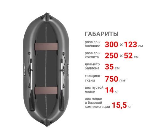 Надувная лодка Фрегат М-5 У (300 см) Серый, фото , изображение 2