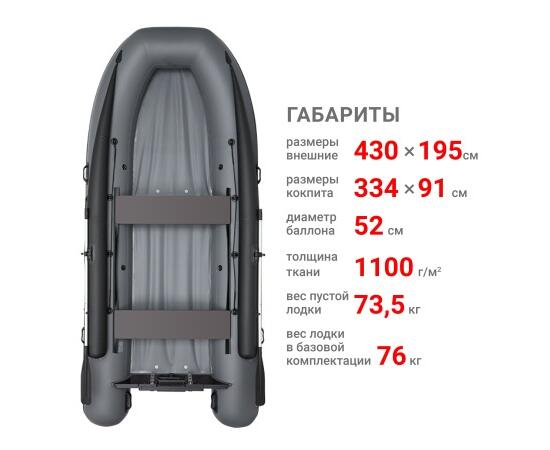 Надувная лодка Фрегат 430 FM Jet/L/S (ФМ Джет/Л/С) Серый, фото , изображение 2 Надувная лодка Фрегат 430 FM Jet/L/S (ФМ Джет/Л/С) Серый, фото , изображение 2