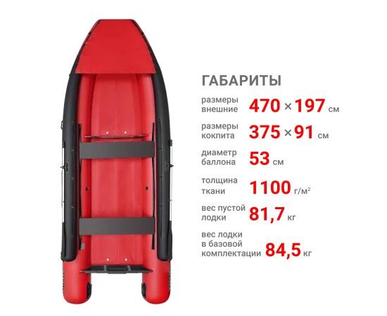 Надувная лодка Фрегат 470 FM Jet/L/S (ФМ Джет/Л/С) Красный, фото , изображение 2