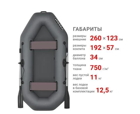 Надувная лодка Фрегат М-2 (260 см) Оптима Лайт Серый, фото , изображение 2