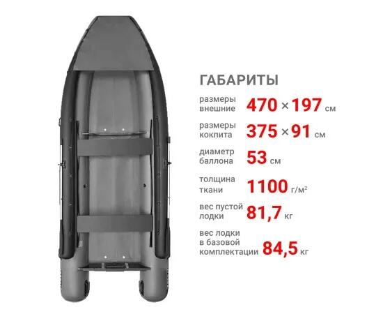 Надувная лодка Фрегат 470 FM Jet/L/S (ФМ Джет/Л/С) Серый, фото , изображение 2