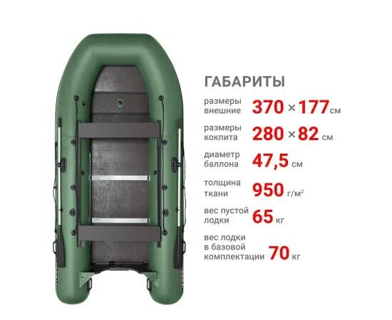 Надувная лодка Фрегат 370 С Зеленый, фото , изображение 2