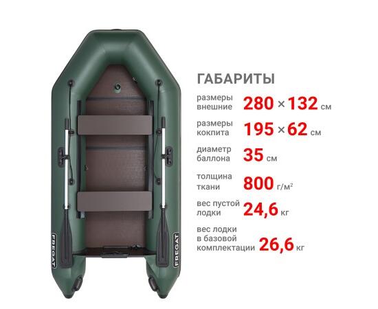 Надувная лодка Фрегат 280 ЕК с килем Зеленый, фото , изображение 2