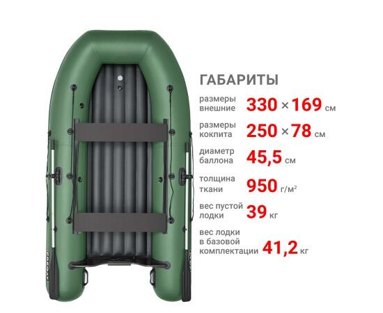 Надувная лодка Фрегат 330 Air (НДНД) Зеленый, фото , изображение 2