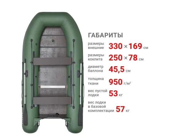 Надувная лодка Фрегат 330 С Зеленый, фото , изображение 2