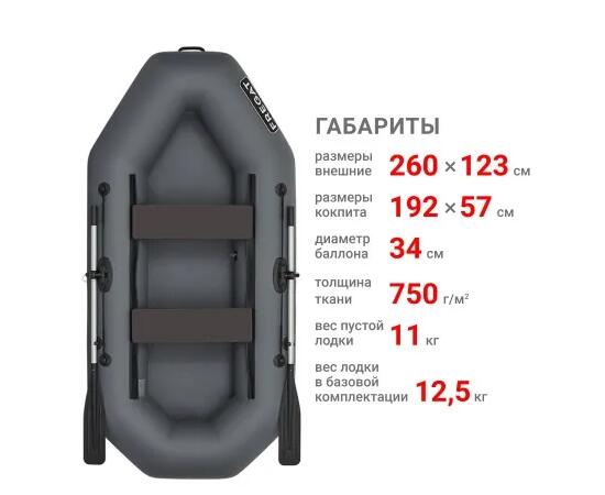 Надувная лодка Фрегат М-2 Оптима (260 см) Серый, фото , изображение 2