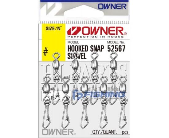 Застежка с вертлюгом OWNER Hooked Snap Swivel №12 9шт, фото 