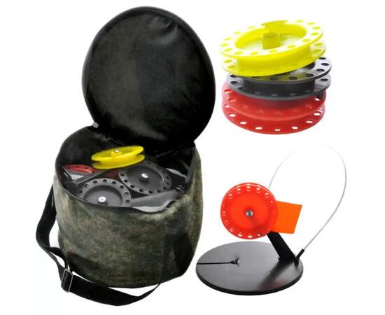 Набор жерлиц ТРИ КИТА оснащенная в сумке с угл. стойкой с кат. цв.черный  d.85 (10шт), фото , изображение 2