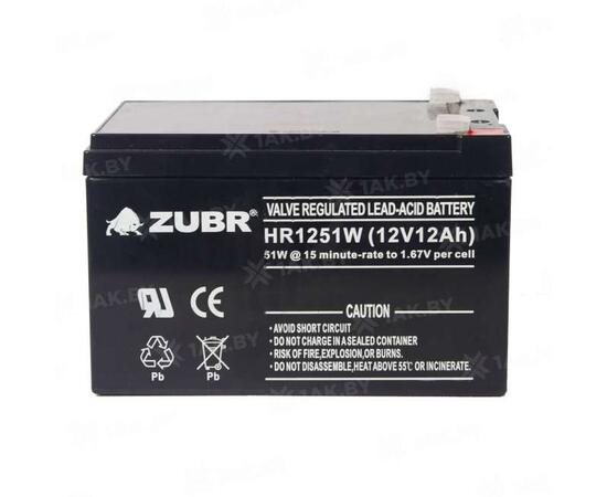Аккумулятор ZUBR HR 1251 W (12V, 12Ah), фото , изображение 7