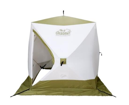 Палатка зимняя куб СЛЕДОПЫТ Premium 1.8x1.8 м, 3-х местная, 3 слоя, цв. белый/олива