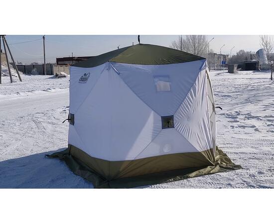 Палатка зимняя куб СЛЕДОПЫТ Premium 1.8x1.8 м, 3-х местная, 3 слоя, цв. белый/олива