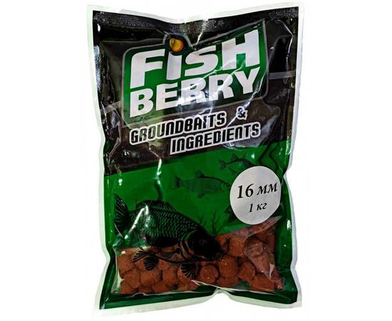FishBerry Пеллетс карповый (лосось, цв. -темный) 16мм - 1 кг, Вкус: лосось, Вид рыбы: Карп, Диаметр (мм): 16, фото 