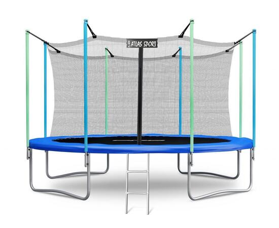Батут Atlas Sport 374 см (12ft) с внутренней сеткой и лестницей BLUE, Цвет: синий, Диаметр батута: 374 см (12 ft), фото 