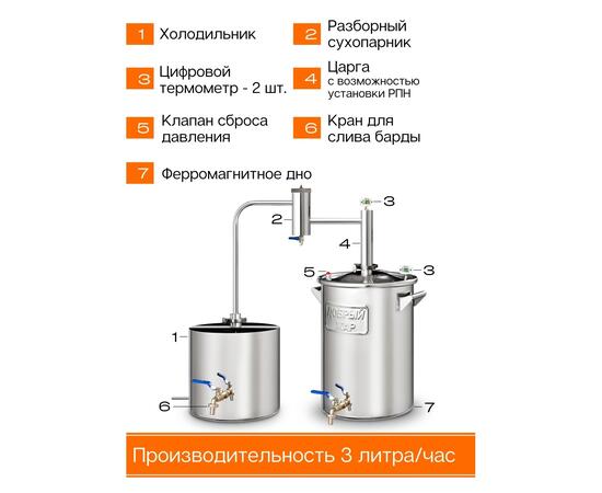 Дистиллятор Добрый Жар Дачный 30л Нагрев на плите, Объем куба дистиллятора: 30л, фото , изображение 10